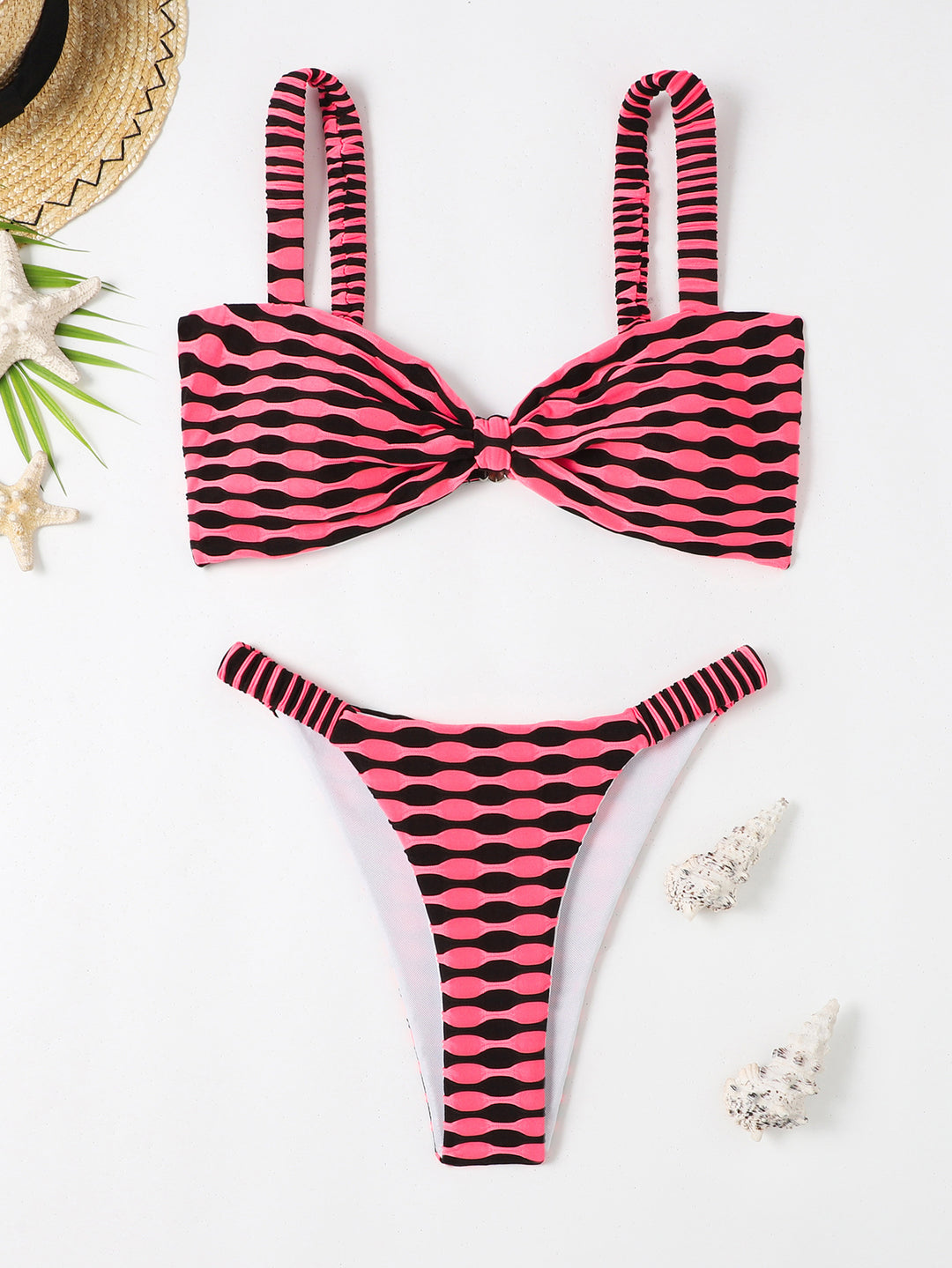 Damen Bikini-Set mit modischem Bindegürtel und exquisite Streifenmuster Heidi-Mode