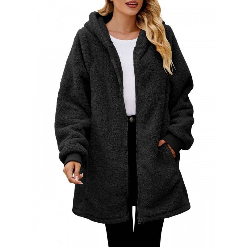 Damen weiche und kuschelige Fleecejacke mit Kapuze und Seitentaschen Heidi-Mode