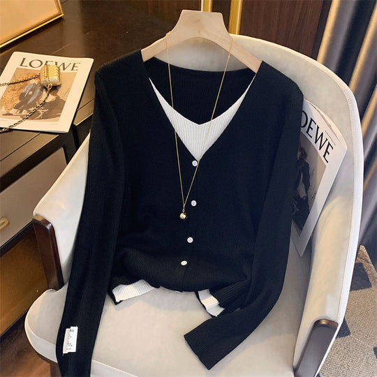 Damen lässige Strickjacke mit feiner Rippstruktur und tiefem V-Ausschnitt Heidi-Mode