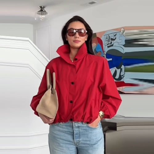 Damen Modische Kurzjacke mit hohem Kragen und elastischem Bund Heidi-Mode