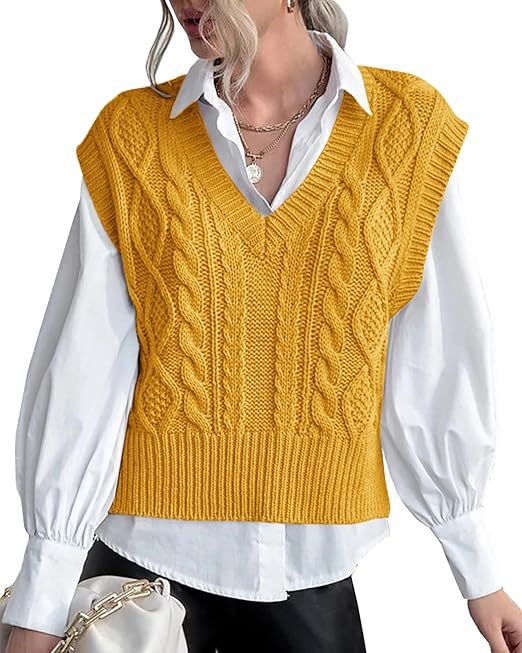 Damen Strickweste mit V-Ausschnitt und Zopfmuster Heidi-Mode