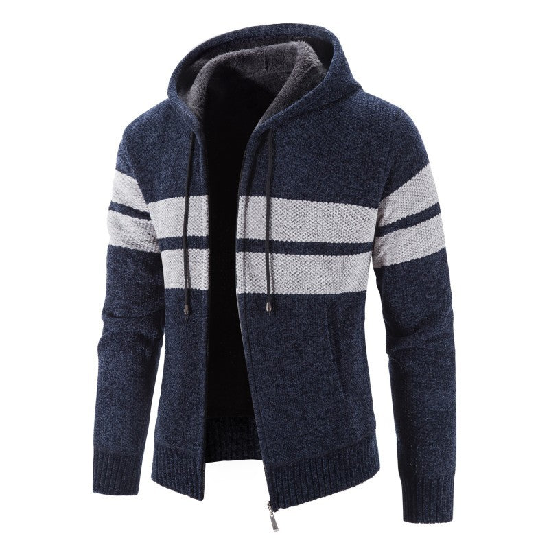 Herren Strickjacke mit Kapuze und modernem Streifenmuster Heidi-Mode