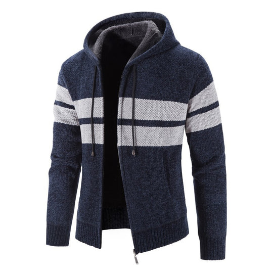 Herren Strickjacke mit Kapuze und modernem Streifenmuster Heidi-Mode