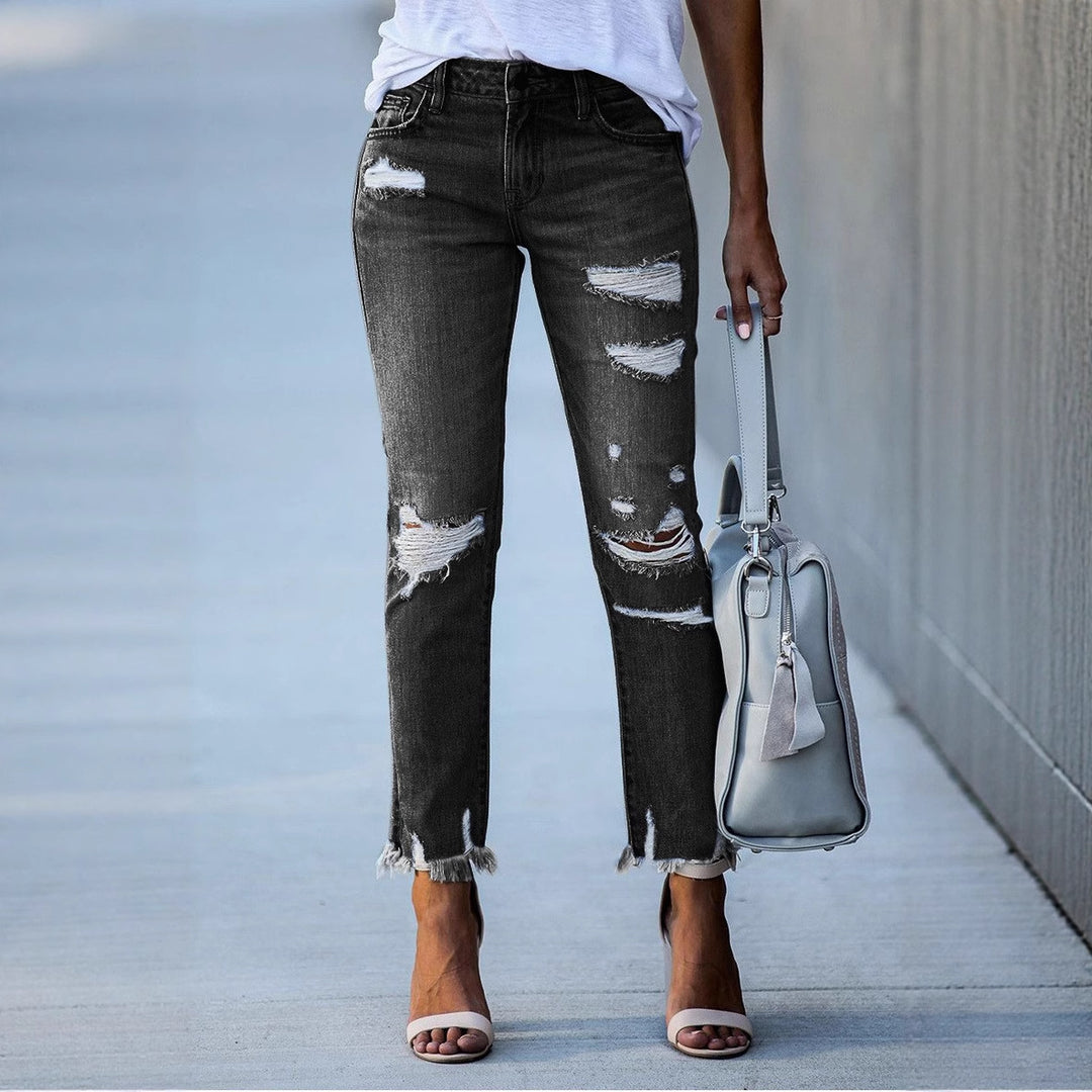 Damen Ripped Jeans im modernen Vintage-Look mit fransigen Säumen Heidi-Mode
