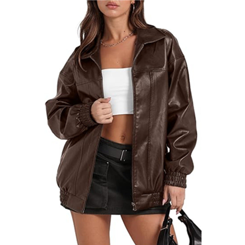 Damen lässige Oversize-Jacke mit elastischen Bündchen und praktischen Taschen Heidi-Mode