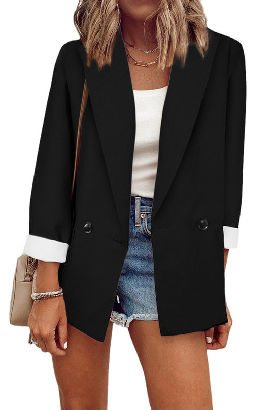Damen modischer Blazer im Oversized-Schnitt mit tiefen Taschen und umgeschlagenen Ärmeln Heidi-Mode