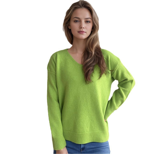 Damen lässiger V-Ausschnitt Pullover mit modernem Strukturdesign Heidi-Mode