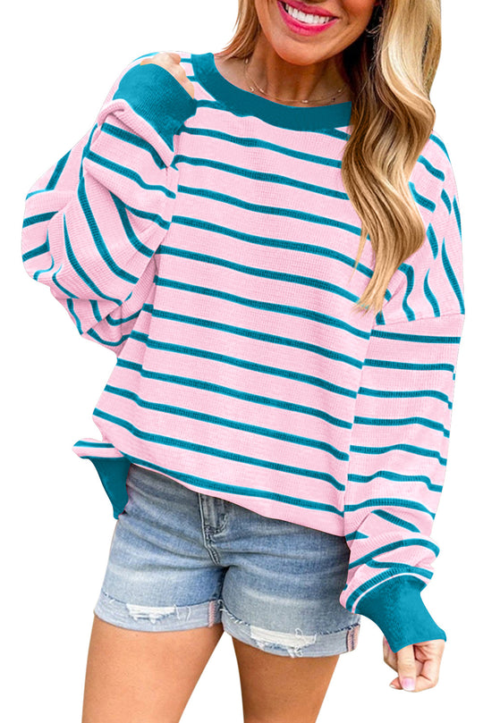 Damen lässiger und bequemer Pullover mit strukturiertem Rippenmuster und weitem Schnitt Heidi-Mode
