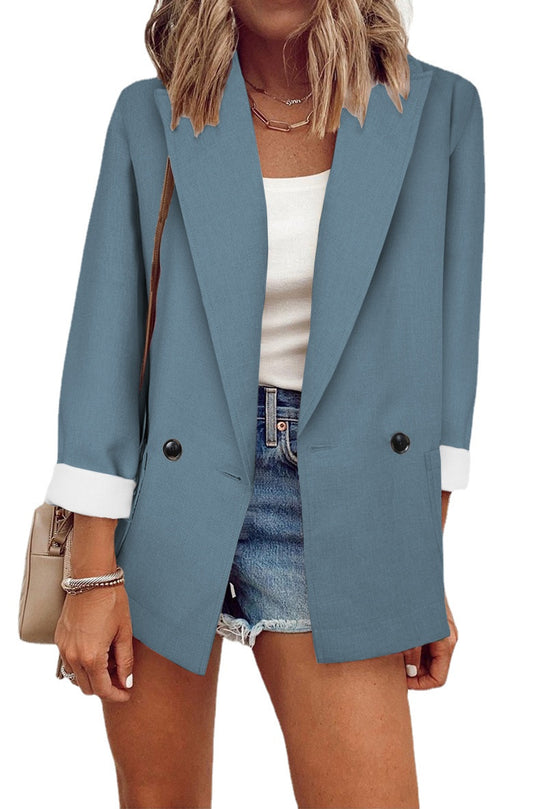 Damen modischer Blazer im Oversized-Schnitt mit tiefen Taschen und umgeschlagenen Ärmeln Heidi-Mode