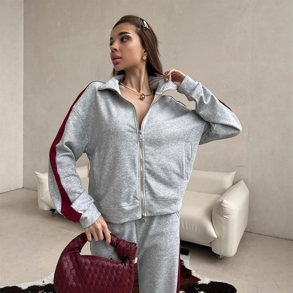 Damen sportlicher Fleece-Jogginganzug mit elastischem Bund und praktischen Taschen Heidi-Mode