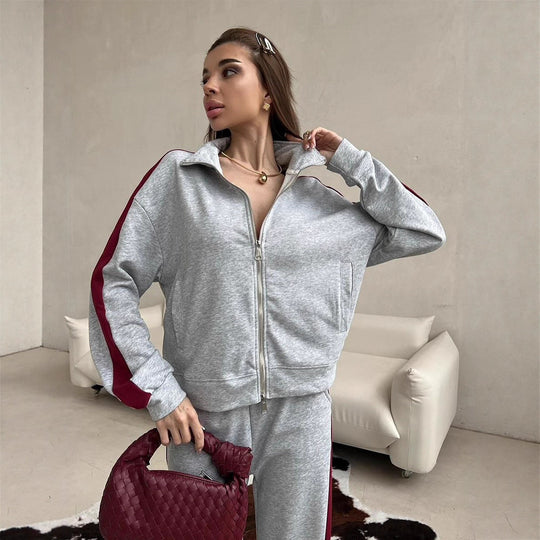 Damen sportlicher Fleece-Jogginganzug mit elastischem Bund und praktischen Taschen Heidi-Mode