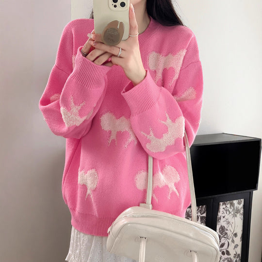 Damen Kuscheliger Strickpullover mit verspieltem Schleifenmotiv Heidi-Mode