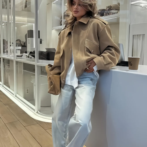 Damen Oversize Jacke mit funktionalen Taschen und weichem Futter Heidi-Mode