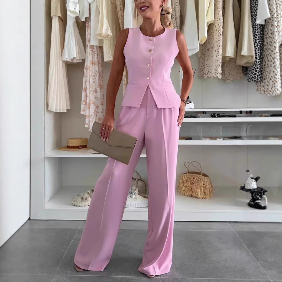Damen Hosenanzug mit taillierter Weste und eleganten Knöpfen Heidi-Mode