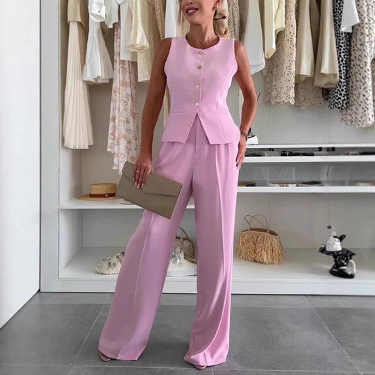Damen Hosenanzug mit taillierter Weste und eleganten Knöpfen Heidi-Mode