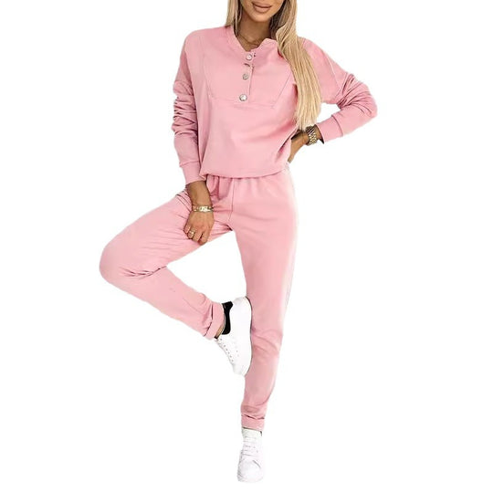 Damen Freizeit-Jogginganzug mit eleganten Knopfdetails Heidi-Mode