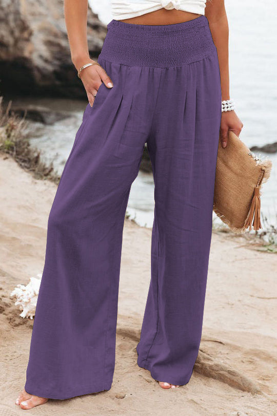 Damen Weit geschnittene Sommerhose mit elastischem Bund und eleganten Falten Heidi-Mode