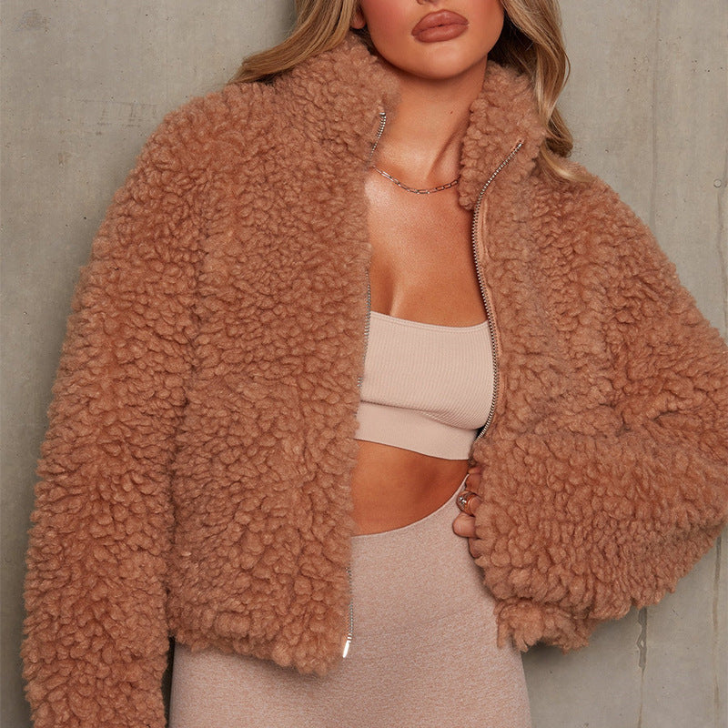 Damen Kuschelige Teddyjacke mit hohem Kragen und praktischen Taschen Heidi-Mode
