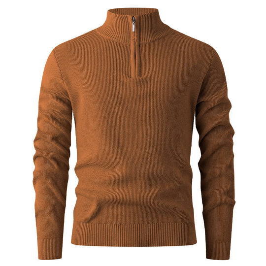 Herren Strickpullover mit halbem Reißverschluss und Rippenstruktur Heidi-Mode