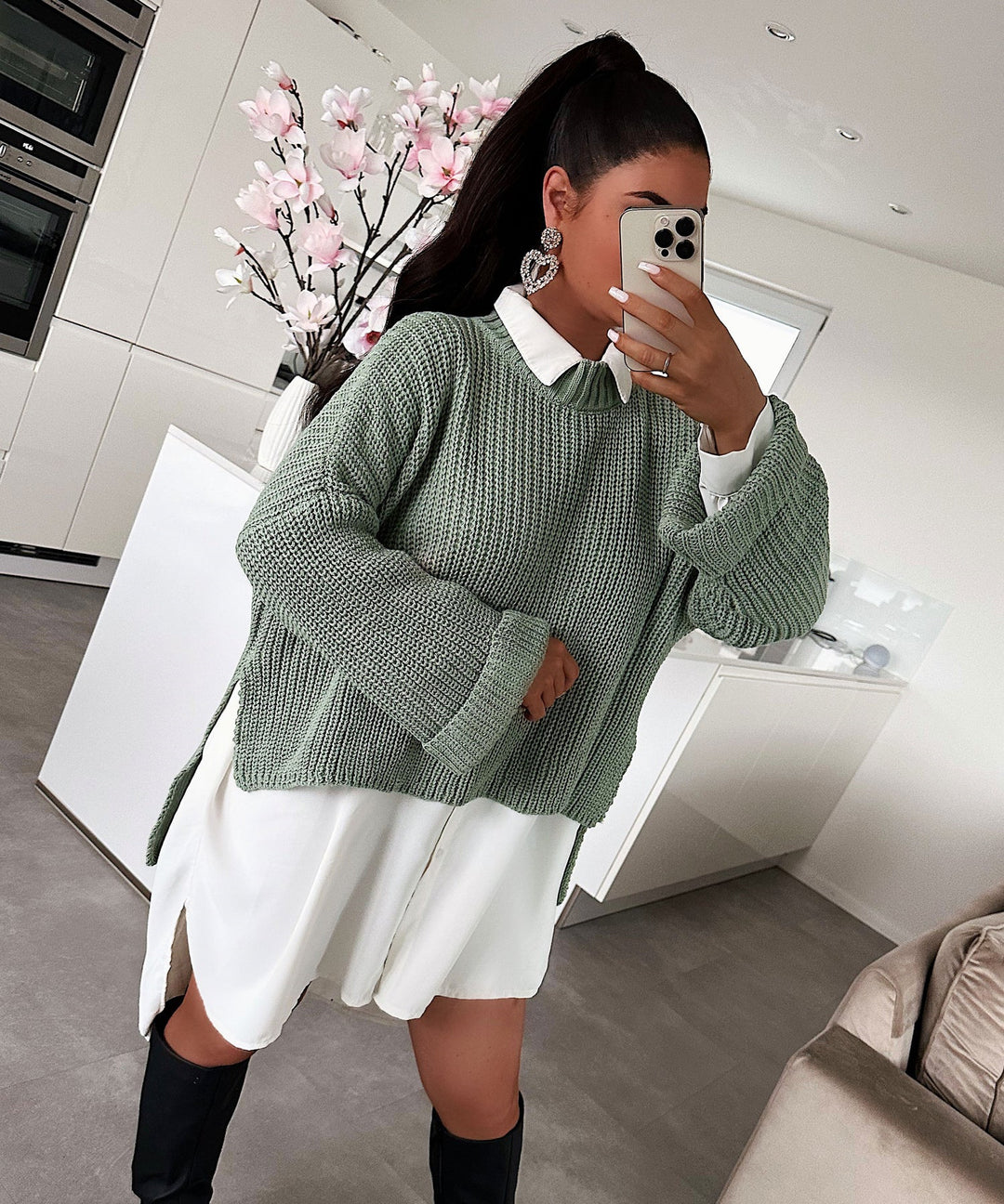 Damen oversized Strickpullover mit strukturiertem Lochdesign und lässigem Schnitt Heidi-Mode