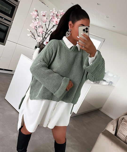 Damen oversized Strickpullover mit strukturiertem Lochdesign und lässigem Schnitt Heidi-Mode