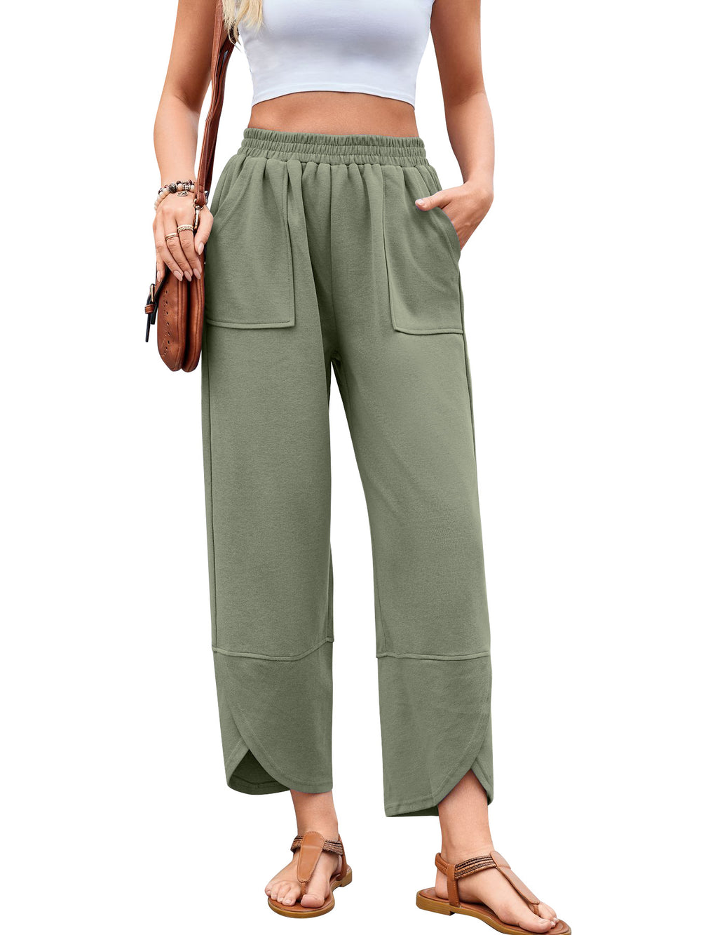Damen weit geschnittene Freizeithose mit elastischem Bund und praktischen Taschen Heidi-Mode
