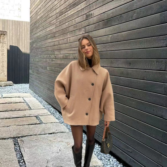 Damen Oversized Wollmantel mit modernem Schnitt und praktischen Taschen Heidi-Mode