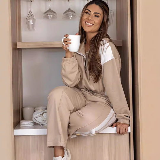 Damen Sportliches Lounge-Set mit hohem Kragen und elastischen Bündchen Heidi-Mode