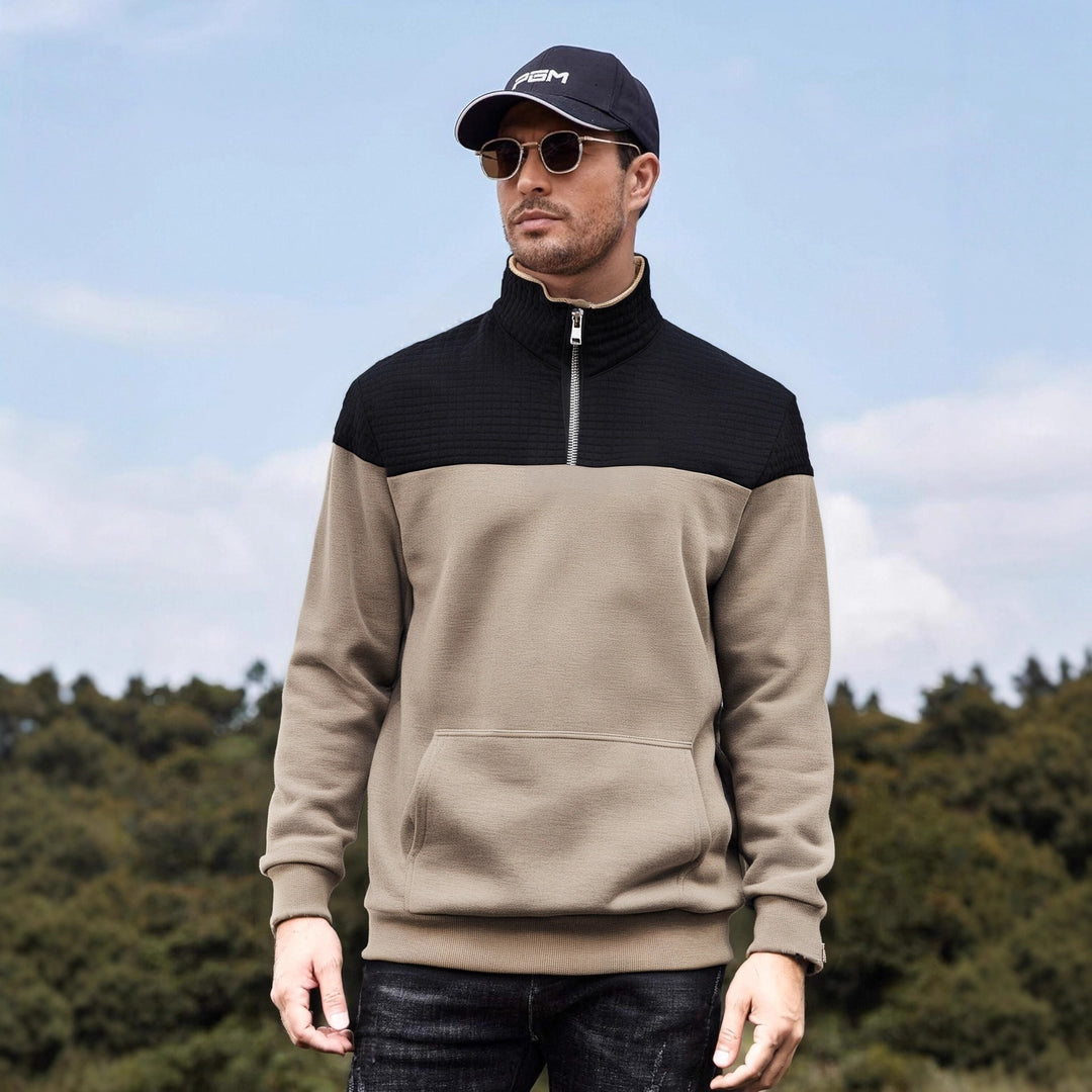 Herren funktionale Sweatjacke mit hochschließendem Kragen und praktischer Kängurutasche Heidi-Mode