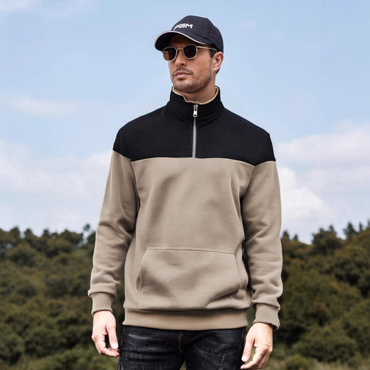 Herren funktionale Sweatjacke mit hochschließendem Kragen und praktischer Kängurutasche Heidi-Mode