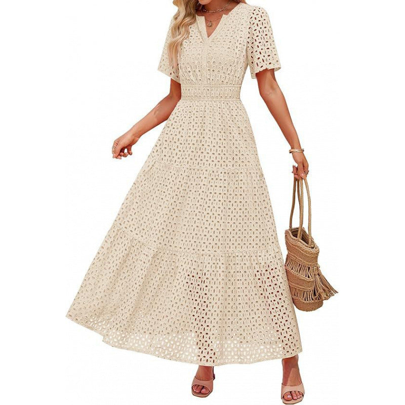 Damen Maxikleid mit gehäkeltem Muster Heidi-Mode