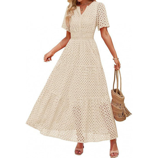 Damen Maxikleid mit gehäkeltem Muster Heidi-Mode