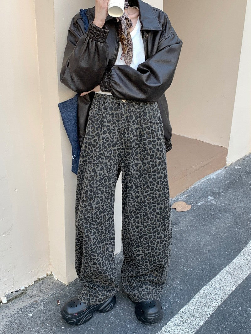 Damen Weite Leoparden-Hose mit elastischem Bund Heidi-Mode