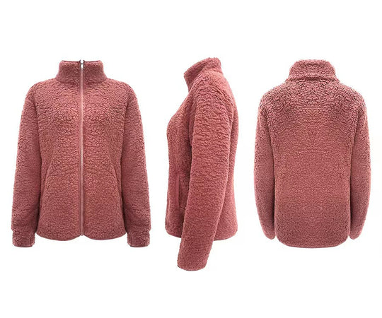 Damen Fleecejacke mit hohem Kragen und seitlichen Reißverschlusstaschen Heidi-Mode