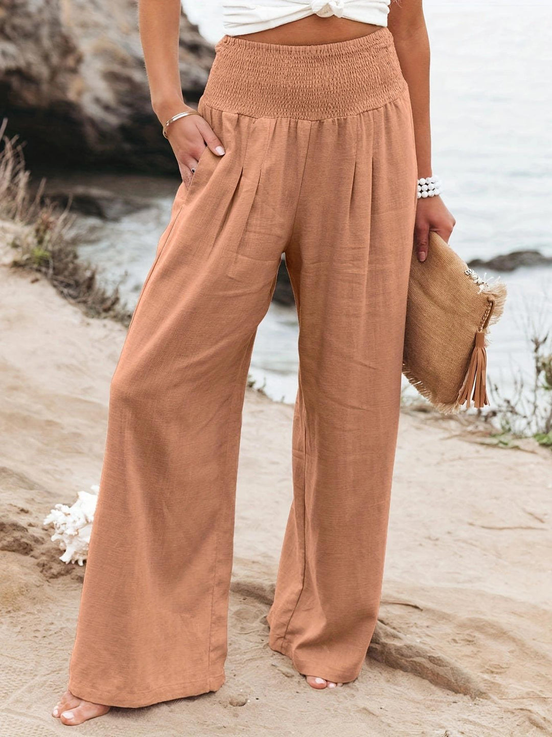 Damen weite Sommerhose mit hohem Bund und eleganten Falten Heidi-Mode