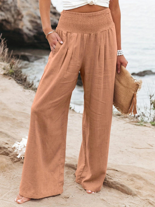 Damen weite Sommerhose mit hohem Bund und eleganten Falten Heidi-Mode