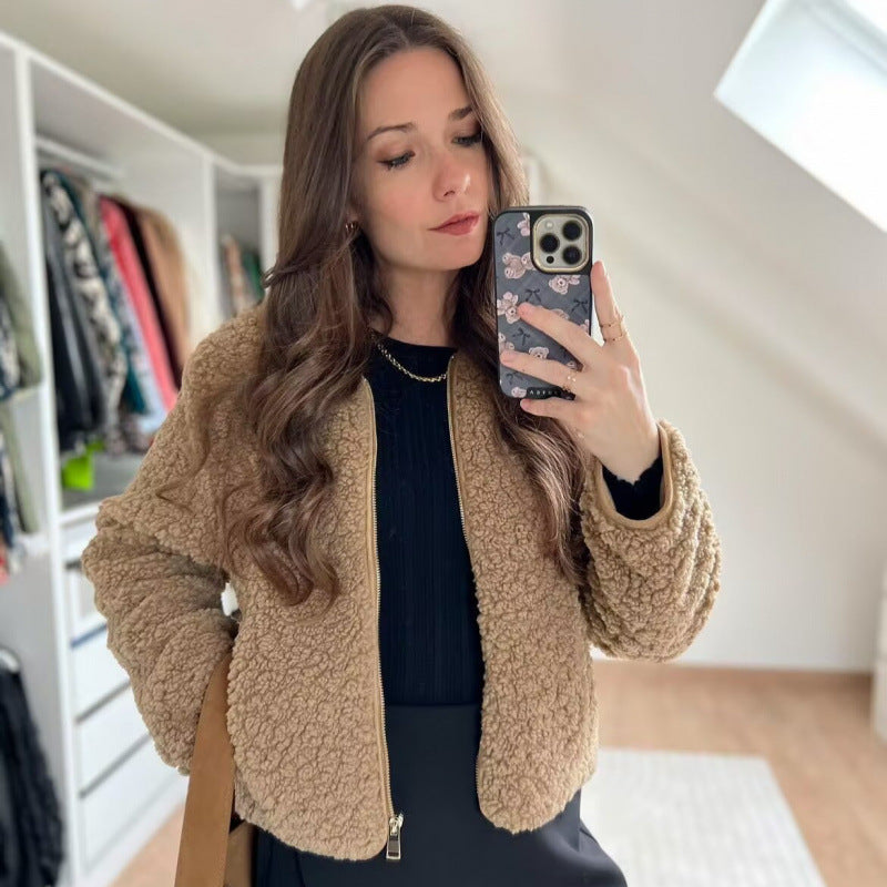 Damen Teddyjacke mit Reißverschluss und seitlichen Eingrifftaschen Heidi-Mode