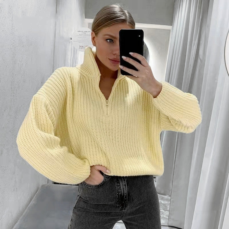 Damen Strickpullover mit Stehkragen Heidi-Mode