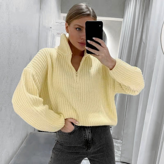 Damen Strickpullover mit Stehkragen Heidi-Mode