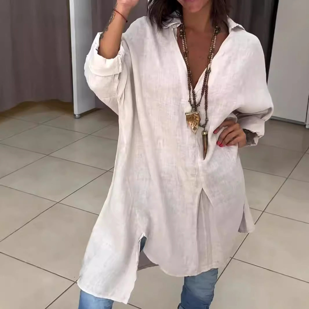 Damen Leinen Tunika mit asymmetrischem Schnitt und eleganten Details Heidi-Mode
