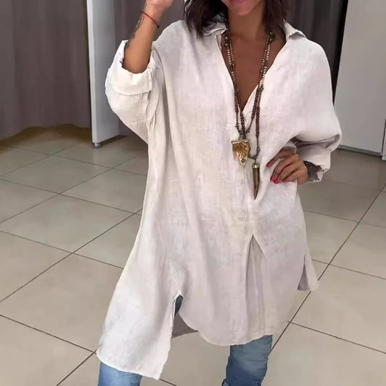 Damen Leinen Tunika mit asymmetrischem Schnitt und eleganten Details Heidi-Mode