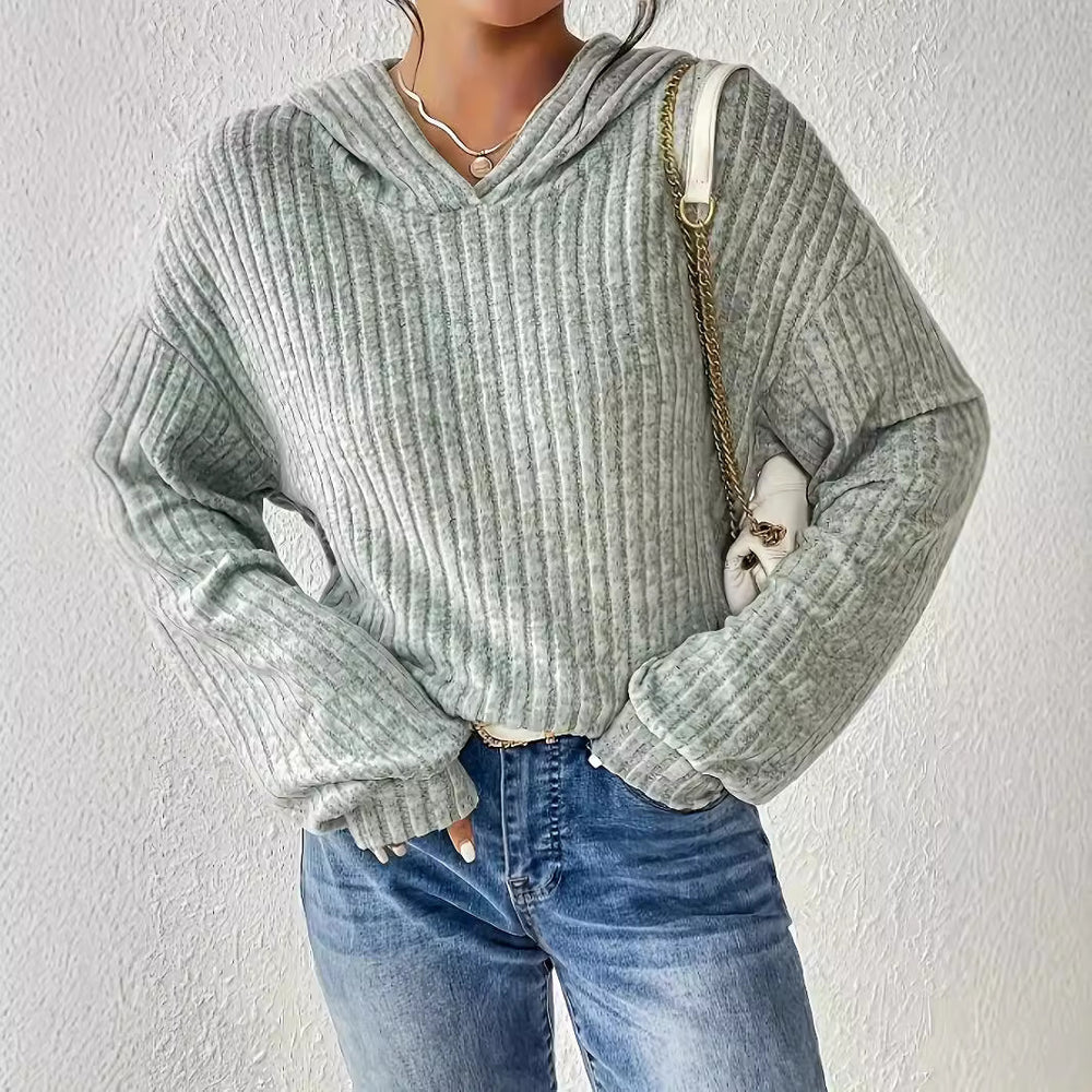 Damen Kapuzenpullover mit Rippstruktur Heidi-Mode