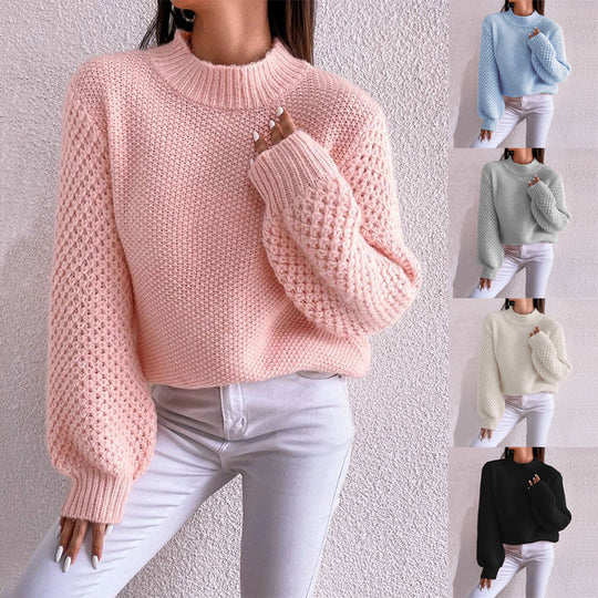 Damen kuscheliger Oversized Pullover mit strukturiertem Muster und Rollkragen Heidi-Mode