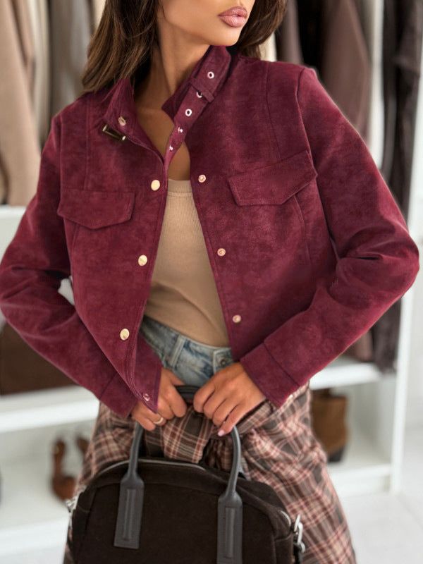 Damen elegante Jacke aus weichem Wildleder mit Knopfdetails Heidi-Mode