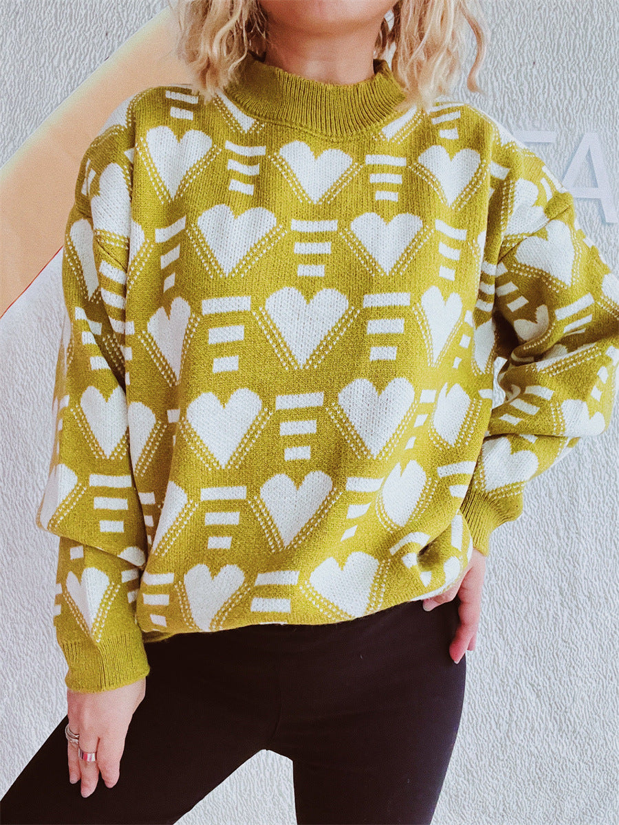 Damen gestrickter Pullover im modernen Herzdesign mit weitem Schnitt Heidi-Mode