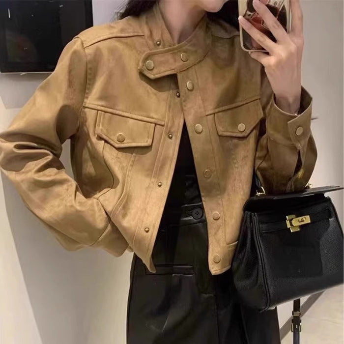 Damen Modische Kurzjacke im Stilmix mit Taschen und Knopfdetails Heidi-Mode