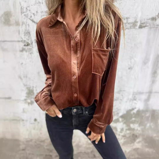 Damen Elegante und glänzende Bluse aus Samt Heidi-Mode