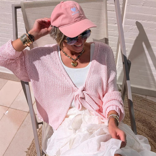 Damen lässige Strickjacke mit Bindeverschluss und weiten Ärmeln Heidi-Mode