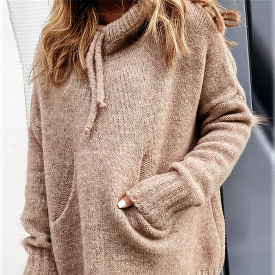 Damen lässiger Pullover mit Kapuze und strukturiertem Gewebe Heidi-Mode