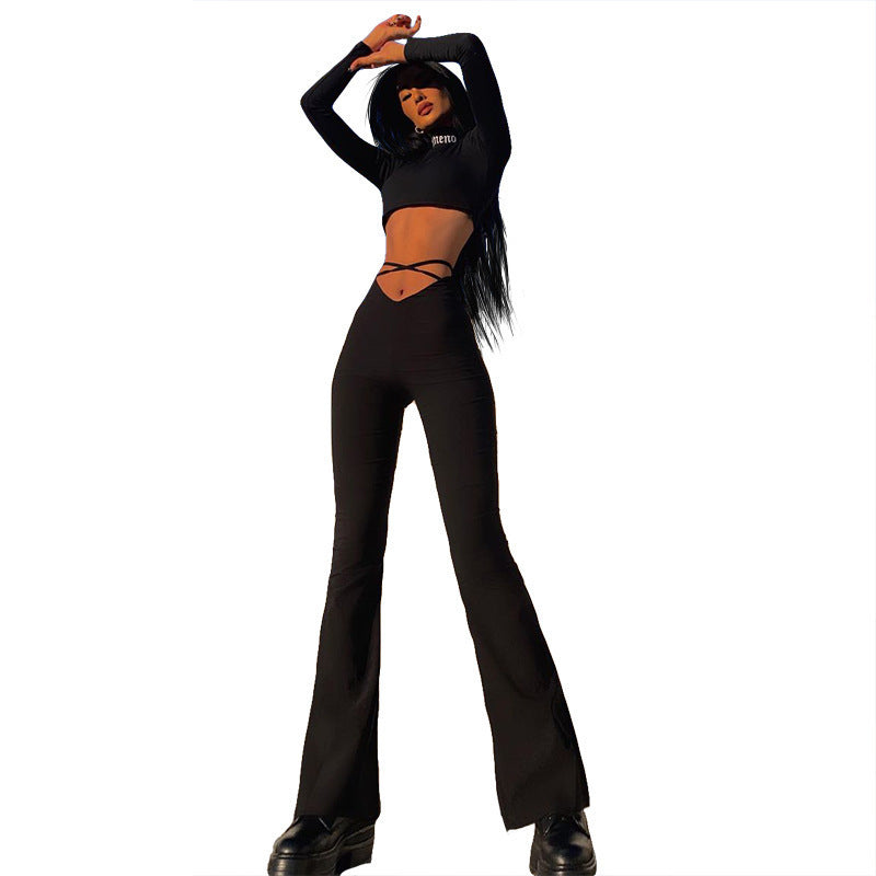 Damen Figurbetontes Cut-Out Lounge-Set mit hoher Taille und Flared Hosen Heidi-Mode